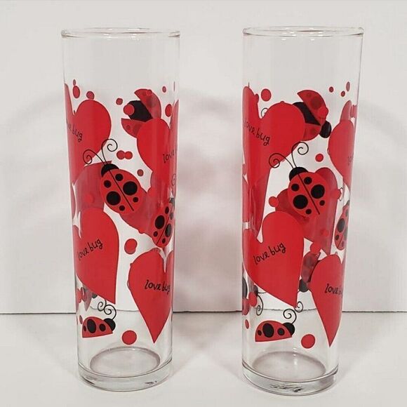 Indiana Glass Hearts and Lovebugs Crystal Vase Set of 2 Made in the‎ USA - Picture 1 of 8